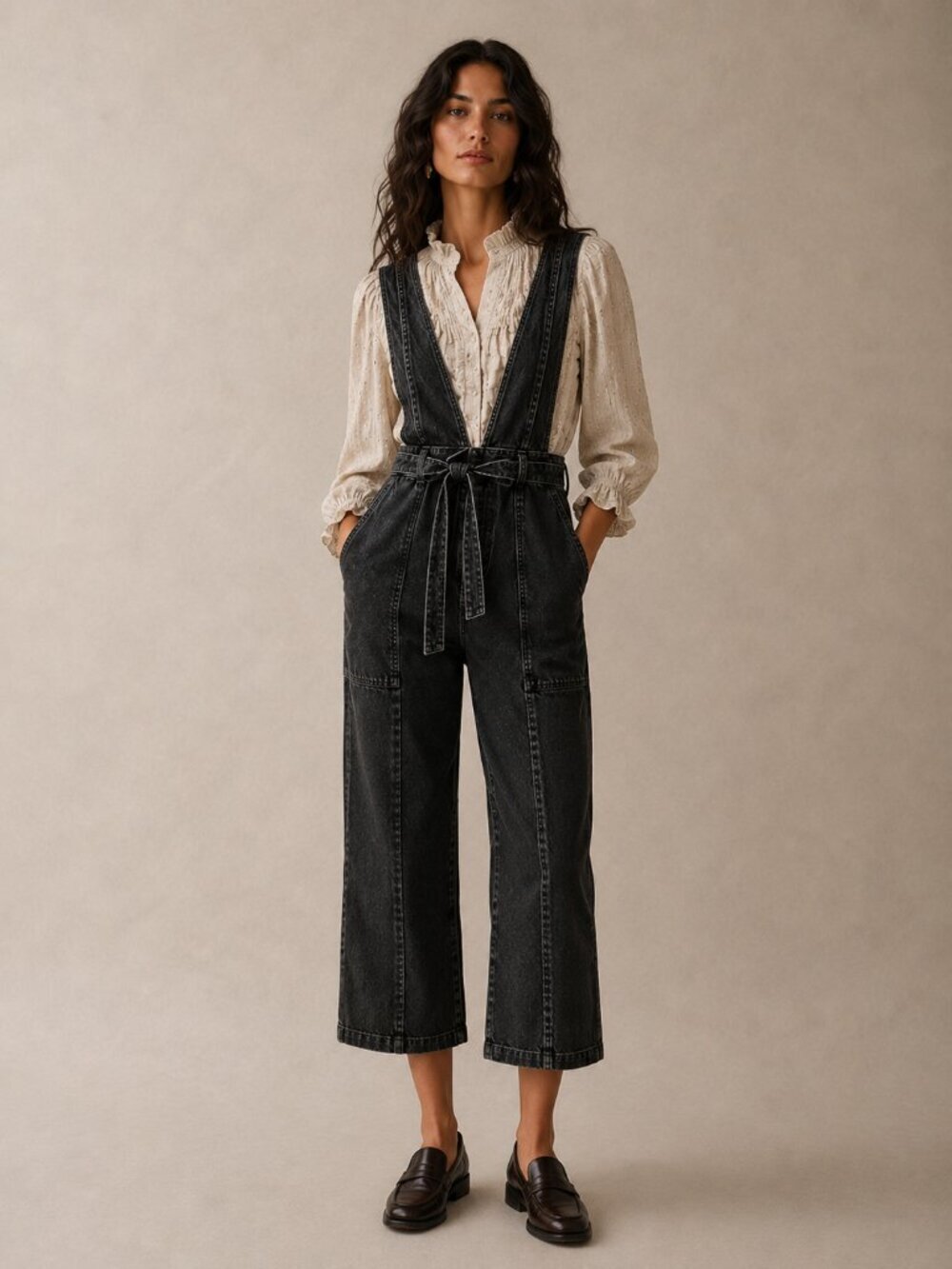 Sea New York Black Denim Utility Jumpsuit with Tie Waist